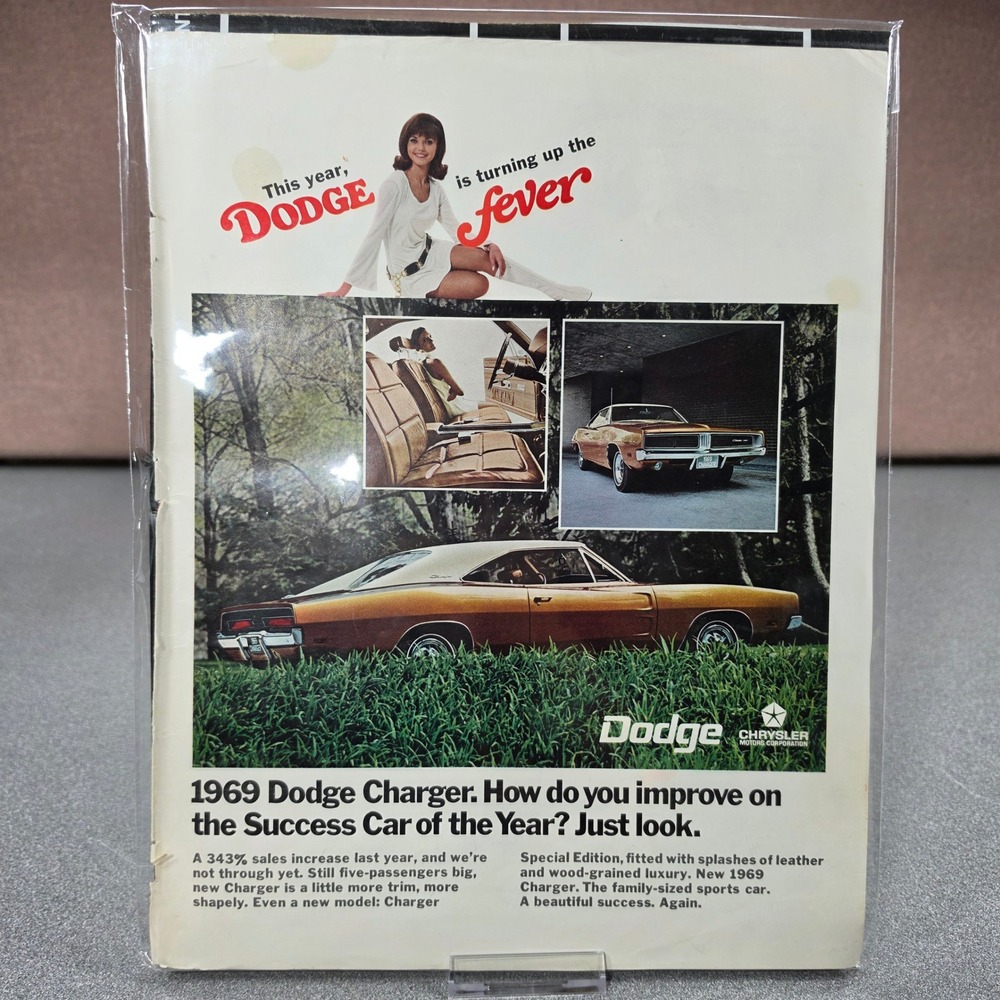 1969 Dodge Charger Vintage Print Ad Fever‎ Muscle Car Art Magazine Paper